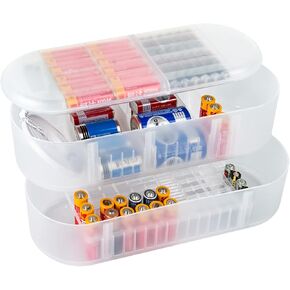 Linkidea 3 Layer Battery Storage Case Holder Box with Electric Quantity Detection, Battery Holder Organizer Storage Box, Portable Battery Organizer Storage Case for AA, AAA, Button (Clear)