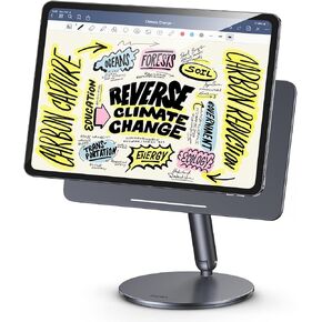 BENKS Magnetic iPad Stand Holder, Foldable Portable Tablet Holder, 360° Adjustable Rotating Aluminium Table Stand Upgrade for Apple iPad Pro 12.9 Inch 3rd/4th/5th/6th, New iPad Air 13"(2024)-Gray