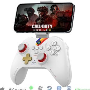 وحدة تحكم ألعاب Megadream للهواتف المحمولة لأجهزة iPhone iPad، لوحة ألعاب Android لاسلكية - PS Remote Play، Xbox Cloud، Steam Link، GeForce Now، MFi Arcade Games، Micro & Hall Trigger، مع مشبك هاتف، Star White