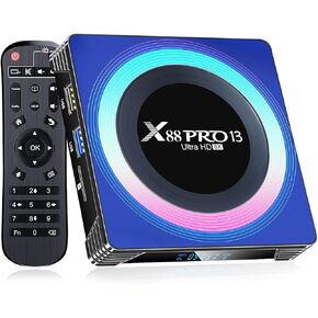 Android TV Box 2024, Android Box 13.0 4GB RAM 64GB ROM WiFi 6 8K 6K 4K, X88 PRO 13 TV Box Android RK3528 Quad-Core 2.4G/5G Dual-WiFi Bluetooth 5.0 USB 3.0 100M Ethernet Smart TV Box