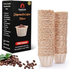 100 Count Fanativita K Cup Coffee Filters Disposable for Keurig Single Cup, Compatible with All Reusable K Cups (White)
