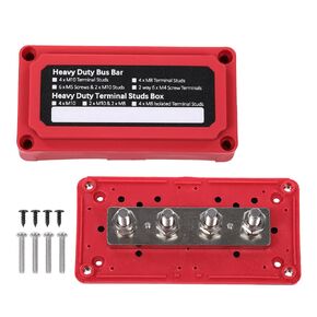 Red Heavy Duty 4 Way Bus Bar/Power Nylon/Fiberglass Distribution Box I Type Screw 300A 48V DC