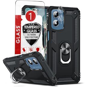 LeYi for Moto-G-Play-2024-Case: Motorola G Play 2024 Case with Screen Protector and Camera Lens Protector, Military-Grade Phone Case Cover with Magnetic Ring Stand Motorola GPlay 2024 XT2413, Black