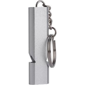 Survival Emergency Whistle, Sifflet Secours Double Holes High Frequency Aluminum Lifesaving Whistle with Keyring for Outdoor Hiking Camping Climbing (Color : Silver)