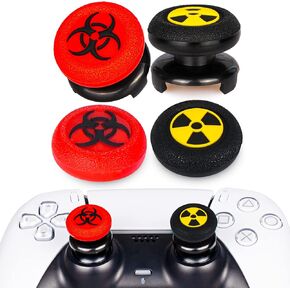 FPS Thumbstick Extender x 2 & Printing Rubber Silicone Grip Cover x 4 for PS5 & PS4 Controller (Radiation Black & BioH Red)