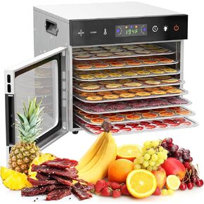 Dehydrators for Jerky, 10 Trays Stainless Steel Meat Dehydrator, 194℉ Temp Control & Digital Timer, 600W Fruit Dehydrator, Food Dehydrator for Jerky, Dog Treats, Mushroom, Veggies, Fruit