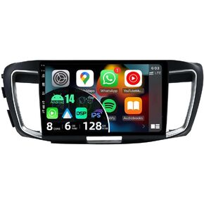 [6G+128G] - Android 14 IPS Car Stereo for Honda Accord (2013-2019) - Wireless Carplay/Android Auto - LED Camera & MIC -10.1 Inch 2 Din - DSP Steering Wheel WiFi DAB Fast-Boot 360-CAM AHD