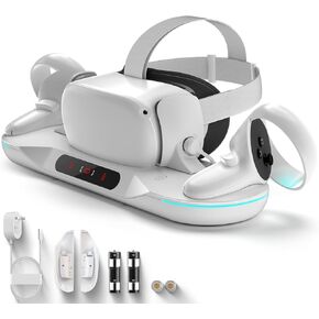 Charging Dock for Meta Quest 2, Dxldfks Auto-Clamping Docking Station for Oculus Quest 2 with LED Light Display, 2 Rechargeable Batteries, 2 Controller Battery Cover and USB-C Charger