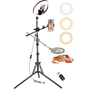 10'' Ring Light Tripod for iPhone, Selfie Ring Light with Stand for Phone, Overhead Phone Mount with Interchangeable Ring Light, Phone Light for Cooking Videos/Live Streaming/Video Recording