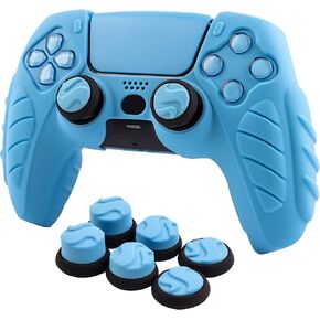 CHIN FAI Ergonomic Soft Grip Skin Compatible with PS5 Controller, Anti-Slip Silicone Controller Cover with 6 Thumb Grips Accessories Set Compatible with PlayStation 5 Controller (Starlight Blue)