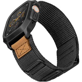 SUNFWR Bands Compatible with Apple Watch 44mm 45mm with Case,Rugged Velcro Sport Apple Watch Strap with Protective Cover for iwatch Series 9/8/7/6/5/4/SE for Men(Black)