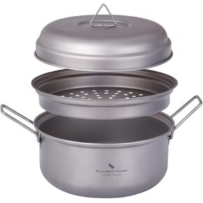 Boundless Voyage Multifunctional Titanium Steamer Pot with Frying Pan and Vented Lid Outdoor Camping Backpacking Kitchen