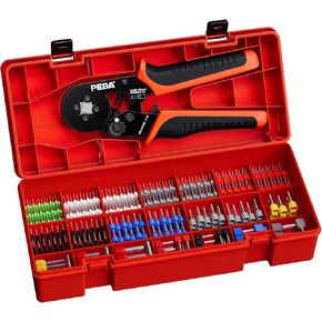 PEBA Ferrule Crimping Tool Kit, Self-Adjusting Square Crimp Pliers for Wire Ferrules AWG 24-8, With 21 Sizes Insulated Wire Ferrules Terminals Kit - Wire Crimping Tool - Electrical Connector Pliers