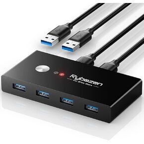 USB 3.0 Switch, USB Switcher 2 Computers Share 4 USB for Keyboard Mouse Printer Scanner, USB KVM Switch Selector with 2 USB 3.0 Cables, Compatible with Windows, Mac, Linux