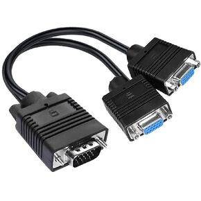 VGA Splitter Cable, VGA 1 Male to VGA 2 Female Y Adapter Cord for Screen Duplication, Full HD 1080P Dual Monitor Video Cable Splitter (No Screen Extension)-0.3M