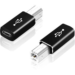 AreMe 2 Pack USB B to USB C Adapter, 90 Degree Right Angle Type C Female to MIDI Converter Compatible with Printer, Electric Piano, Laptops and More Type-C Devices