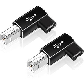 AreMe 2 Pack USB B to USB C Adapter, 90 Degree Right Angle Type C Female to MIDI Converter Compatible with Printer, Electric Piano, Laptops and More Type-C Devices