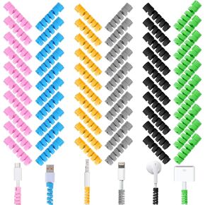 60 Pcs Charger Cable Protector, Silicone Flexible Cable Saver Mouse Cable Wire Protector Spiral USB Wire Protector Charger End Cord Savers for All Cell Phones Computers and Charger