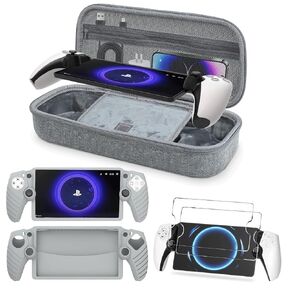 KAFRI 3 in 1 Accessories Bundle for PS Portal Remote Player with EVA Hard Carrying Case, Silicone Cover and 2-Pack Screen Protector Compatible with PlayStation Portal Accessories, Grey