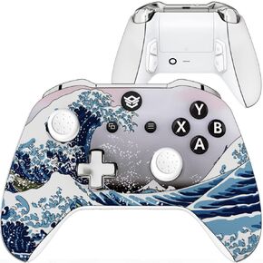 HEXGAMING ULTRA ONE Wireless Controller for Xbox Series X & S, for Xbox One, for Windows 7/8/10-4 Remap Back Buttons - Hair Triggers - Interchangeable Thumbsticks - 6 Profiles - White Waves Labeled