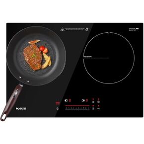 FOGATTI Double Induction Cooktop, Electric Induction Stove for RV, Built-in Countertop Burner with Touch Sensors, 9-Level Power, Pan Detection, 0-99 Min Timer, Child Lock, Shared 1800W