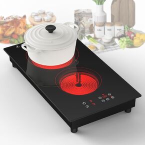 VBGK Electric Cooktop,3000W Built-in & Countertop Plug in 2 Burner Electric Cooktop,Electric Stove Top with 9 Heating Level, Timer & Kid Safety Lock, LED Touch Control Electric Burner(No Plug)