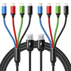 Multi Charging Cable, [2Pack 6Ft] 4 in 1 Fast Multi Charging Cord Nylon Braided Multiple Charger Cable USB Cable Adapter for IP/Type C/Micro USB Port for Cell Phones Tablets Samsung Galaxy