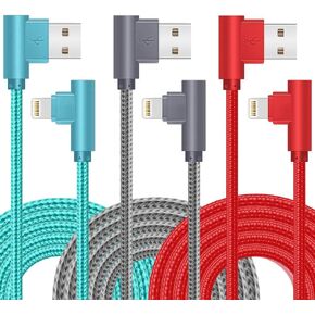 for iPhone Charger Cable Right Angle Lightning Cable 5Pack 90 Degree 6FT Nylon Braid Charging Cord Fast Charging Compatible for iPhone 14/13/12/12pro/11/11pro/XS/MAX/XR/X/8P/8/7P/7/6