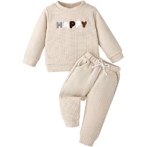 Aenbilo Toddler Baby Boy Clothes Letter Crewneck Fall Boy Winter Outfits Sweatshirt Long Sleeve Pants Clothes Set 6 Month-4T in Kuwait