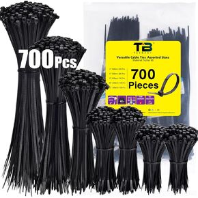 Zip Ties Assorted Sizes 700 Pack Black Assorted Sizes 12+10+8+6+3.6 Inch,Multi-Purpose Self Locking Nylon Cable Cord Management,Plastic Wire Ties for Home,Office,Garden,Workshop. By TDEBSSY