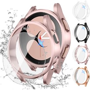 Tensea [4+4Pack] for Samsung Galaxy Watch 5 2022/4 2021 Screen Protector and Case 44mm, Anti-Fog Tempered Glass Protective Film/Hard PC Bumper, Face Cover Set
