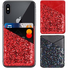 Sparkel PU Leather Cell Phone Wallet, Adhesive Sticker Cash Credit Card Holder for Back of Phone, Stick On Pouch Sleeve Pocket Compatible with iPhone Samsung Galaxy Android Most Phones
