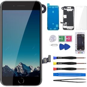 for iPhone 8 / SE 2020 Screen Replacement Kit with Home Button, LCD Display 3D Touch Digitizer Assembly with Front Camera Ear Speaker Proximity Sensor and Screen Protector Magnetic Screw Mat