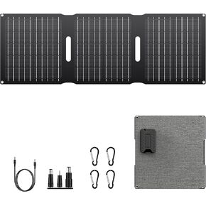Powkey 22W Portable Solar Panel Chargers with 15W USB-A USB-C DC Output Foldable Power Emergency ETFE Panels, Solar Battery Charger Compatible with Cell Phone iPad for Backpacking, Camping, Hiking
