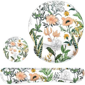 G JGOO Mouse Pad with Wrist Rest and Keyboard Wrist Rest Set, Wrist Rest for Computer Keyboard Memory Foam Pain Relief with Non Slip Rubber Base for Office, Gaming, Computer, Laptop, Garden Flower