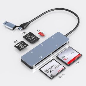 CFast Card Reader USB C USB 3.0, 5Gbps CFast 2.0 Card Reader CFast/SD UHS-I MMC/Micro SD/XD/Compact Flash Read 5 Cards Simultaneously, Sony Card SanDisk Cfast Card Adapter XD Card Reader for Phone/PC