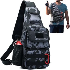 Fishing Tackle Sling Bags Small Chest Bag with Earphone Hole and USB Charging Port, Weatherproof Shoulder Crossbody Backpack for Fly Fishing, Camping, Hiking, Outdoor Sports