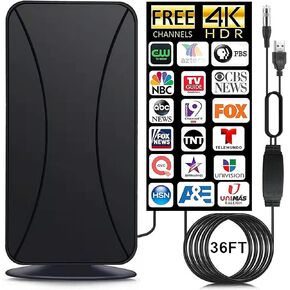 TV Antenna - 2024 Amplified HD Digital Indoor TV Antenna Booster 450+ Miles Range - Digital HDTV Antenna for Smart TV Free Local Channels 4K HD 1080P All TV's VHF UHF - 36ft Coax Cable/AC Adapter New