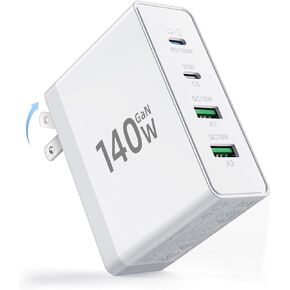 USB C Charger Block,140W 4-Port GaN Charger Fast Charger, 100W USB C Charger, Foldable Plug iPhone Charger, Laptop Adapter Wall Charger for iPhone, MacBook, Dell, iPad, Galaxy, and More