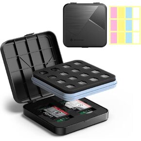 SD Card Holder with Index Labels, Yottamaster 22 Slots Memory Card Case Holder for 4 SD Cards 16 TF Cards and 2 CF Cards Protective Case Anti-Shock and Waterproof Memory Storage Case [B11-3]