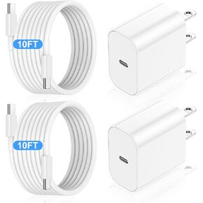 iPhone 16 15 Fast Charger Block and 10ft USB C to C Cable Cord Long for Apple iPhone 16 Pro Max/16 Pro/15 Plus/15 Pro Max/iPad 12.9/11 inch/Air/Mini, Type C Wall Charging Power Adapter Plug Cube Brick