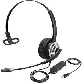 MKJ USB Headset with Microphone for PC Laptop, Computer Headset with Noise Cancelling Mic for Call Center and Office, Wired Headphones for UC Platforms Business Skype Ms Teams Zoom Webex Facetime