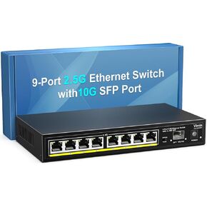 8 Port Unmanaged Ethernet Switch with 10G SFP, VIMIN 8-Port Base-T Ports with 60Gbps Switching Capacity, Metal Housing, Fanless, for Desktop in Kuwait