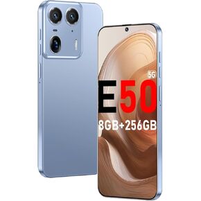 E50 Ultra 5G Cell Phones 2024 Android 13 Android Phone 24MP+50MP Camera 6.8-inch HD Screen 8GB+256GB 8-Core Dual SIM Smartphone 6800 mAh Battery Snapdragon 8cen2(Glacial Blue)