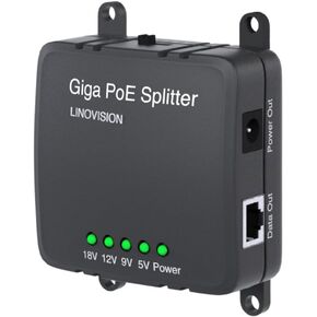 LINOVISION 30W Gigabit PoE Splitter to DC 5/9/12/18V Output, Wide Voltage Input, IEEE802.3af/at POE to DC Power Supply for Security Cameras, Access Control Systems