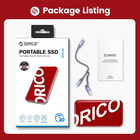 ORICO 512GB Portable SSD - Up to 3150MB/s - USB-C, 40Gbps - External Solid State Drive - PSSD with UASP- SUPRE in Saudi Arabia