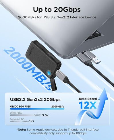 ORICO 2TB Portable SSD, Up to 2000MB/s, USB 3.2 Gen 2x2, Ultra-Mini, Compact with 2 in 1 USB C Cable, External Solid State Drives, Reliable Storage for USB C Smartphone, Tablet, PC - B20 in Kuwait