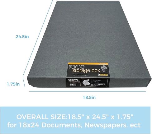 Lineco Folio Storage Box, Clamshell Design with Metal Edge. 11.5x17.5x1.75 Inches, Archival Boxboard, Preserve Photos, Cards, Magazines, Documents, Art, Ephemera, Family Records, Gray, Pack of 2 in Saudi Arabia