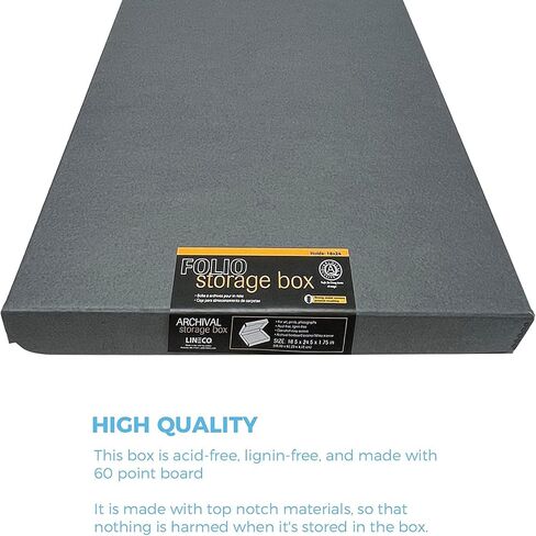 Lineco Folio Storage Box, Clamshell Design with Metal Edge. 11.5x17.5x1.75 Inches, Archival Boxboard, Preserve Photos, Cards, Magazines, Documents, Art, Ephemera, Family Records, Gray, Pack of 2 in Saudi Arabia