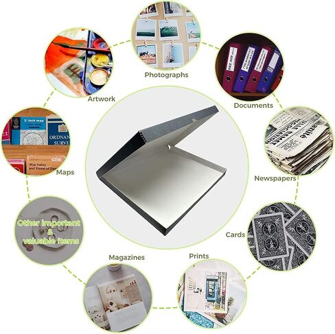 Lineco Folio Storage Box, Clamshell Design with Metal Edge. 11.5x17.5x1.75 Inches, Archival Boxboard, Preserve Photos, Cards, Magazines, Documents, Art, Ephemera, Family Records, Gray, Pack of 2 in Saudi Arabia